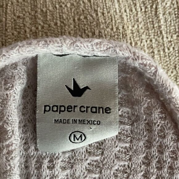 Paper Crane Pale Pink/Cream Waffle Knit Button Down Tie Up Top (Medium) - Picture 5 of 10